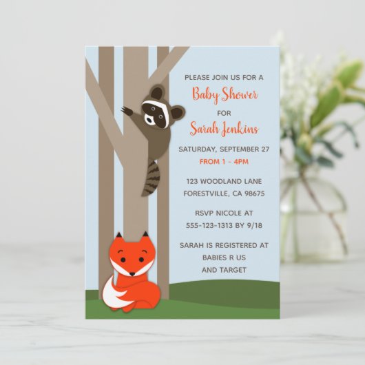 Woodland Babies Grote Baby shower Uitnodiging (Staand voorkant)