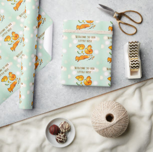 Woodland Baby Aankondiging Pasgeboren Nieuws Cadeaupapier