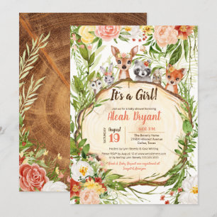 Woodland Baby Animals Forest Girl Baby shower Kaart