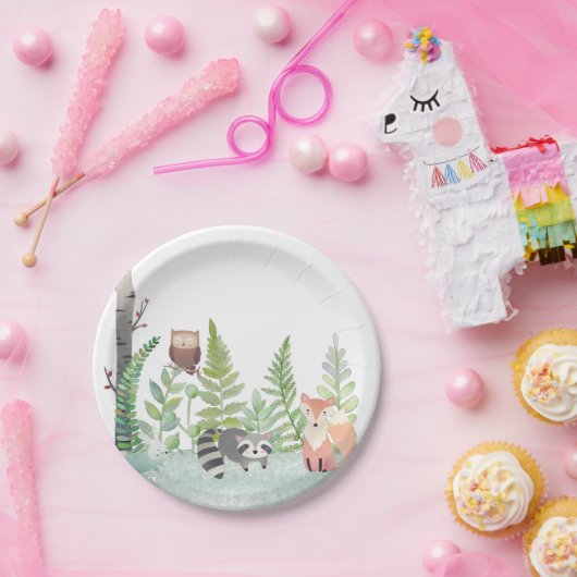 Woodland Baby Animals Greenery Baby shower Party Papieren Bordje (Feest)