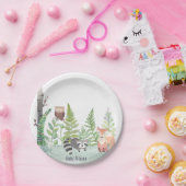 Woodland Baby Animals Greenery Monongram | Papieren Bordje (Feest)