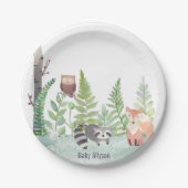 Woodland Baby Animals Greenery Monongram | Papieren Bordje (Voorkant)