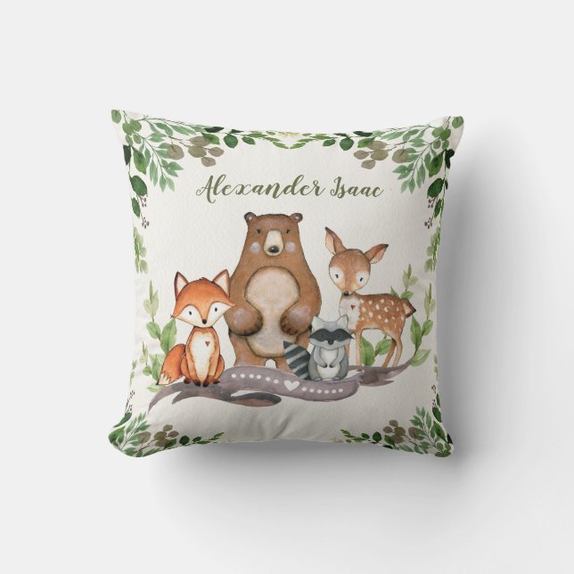 Woodland Baby Animals Greenery Nursery Decoration Kussen (Voorkant)