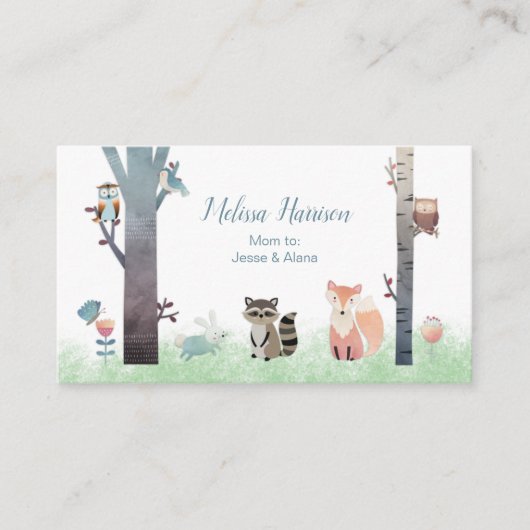 Woodland Baby Animals Mammie Calling Card Visitekaartje (Voorkant)