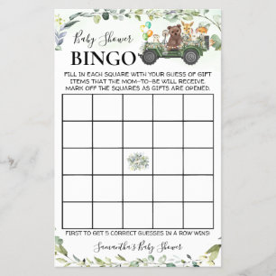 Woodland Baby Animals Shower Bingo Game Kaart