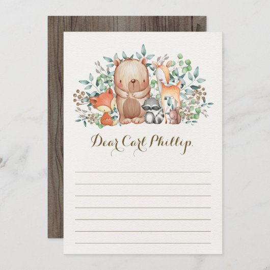 Woodland Baby Animals / Time Capsule Message Card Kaart (Voorkant / Achterkant)