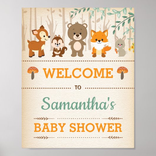 Woodland Baby Animals Welkom Sign Forest Poster (Voorkant)