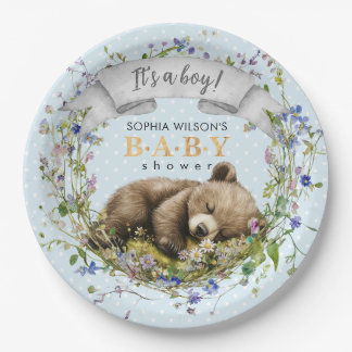 Woodland Baby Bear Baby Shower Paper Plate Papieren Bordje