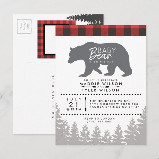 Woodland Baby Beer | Rustiek houthakker Baby showe Uitnodiging Briefkaart (Voorkant / Achterkant)