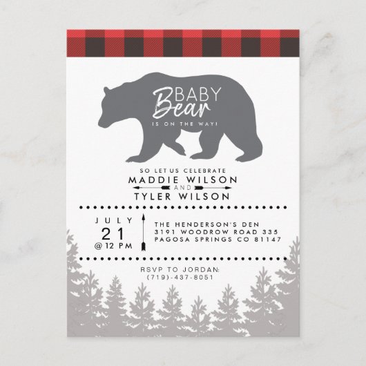 Woodland Baby Beer | Rustiek houthakker Baby showe Uitnodiging Briefkaart (Voorkant)