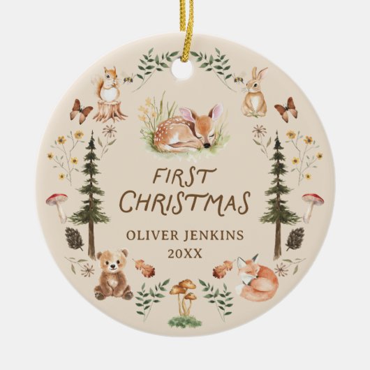 Woodland Baby Boy Eerste Kerstfoto Ornament (Voorkant)