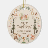 Woodland Baby Boy Eerste Kerstfoto Ornament (Links)
