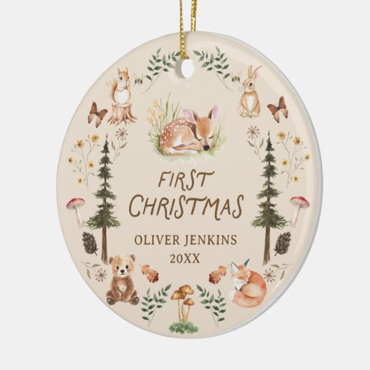 Woodland Baby Boy Eerste Kerstfoto Ornament (Links)