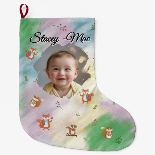 Woodland baby Christmas Stocking Grote Kerstsok (Voorkant)