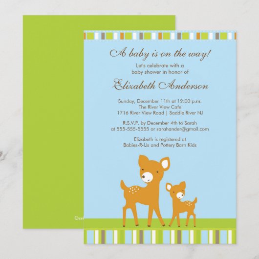 Woodland Baby Deer Baby shower Invitation Kaart (Voorkant / Achterkant)