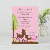 Woodland Baby Deer Baby shower Invitation Kaart (Staand voorkant)