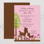 Woodland Baby Deer Baby shower Invitation Kaart (Voorkant / Achterkant)