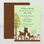Woodland Baby Deer Baby shower Invitation Kaart (Voorkant / Achterkant)