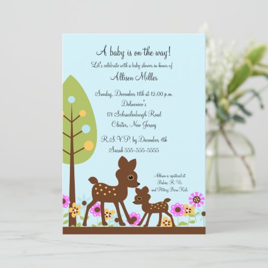 Woodland Baby Deer Boy Baby shower Invitation Kaart (Staand voorkant)