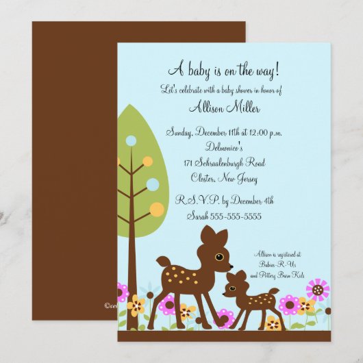 Woodland Baby Deer Boy Baby shower Invitation Kaart (Voorkant / Achterkant)