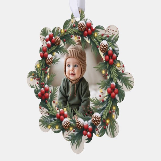 Woodland Baby Deer Eerste Kerstdag Gepersonaliseer Ornament Kaart (Links)