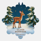 Woodland Baby Deer Eerste Kerstdag Gepersonaliseer Ornament Kaart (Achterkant)