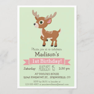Woodland Baby Deer, Fawn Birthday Party Invitation Kaart