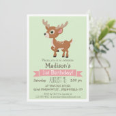 Woodland Baby Deer, Fawn Verjaardagsfeestje Uitnod Kaart (Staand voorkant)