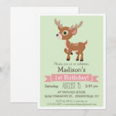 Woodland Baby Deer, Fawn Verjaardagsfeestje Uitnod Kaart (Voorkant / Achterkant)