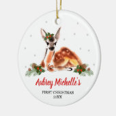 Woodland Baby Deer Persoonlijk Eerste Kerstmis Keramisch Ornament (Links)