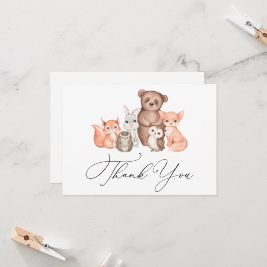 Woodland baby dieren dank u kaart (Voorkant / Achterkant in situ)