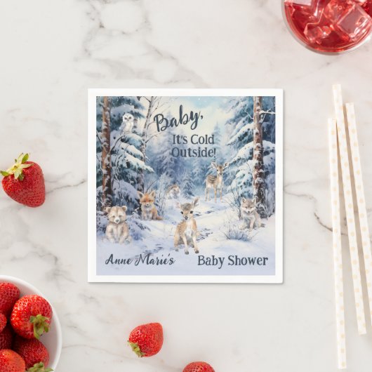 Woodland Baby Dieren Winterjongen Baby shower Servet (Insitu)