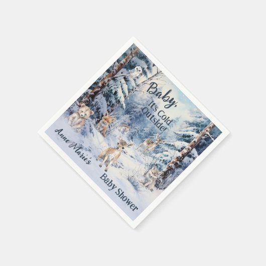 Woodland Baby Dieren Winterjongen Baby shower Servet (Hoek)