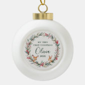 Woodland Baby Eerste Kerstdag Gepersonaliseerd Keramische Bal Ornament (Voorkant)