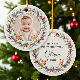 Woodland Baby eerste kerstfoto op maat Keramisch Ornament