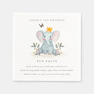 Woodland Baby Elephant Foliage Fun Facts Birthday Servet