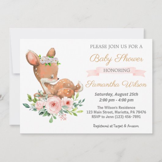 Woodland Baby Fawn Baby shower Invitation Kaart (Voorkant)