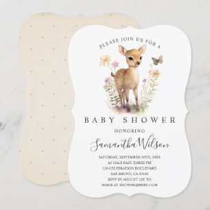 Woodland Baby Fawn Spring Baby shower Invitation Kaart