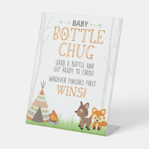 Woodland Baby Flesje leegdrinken Douche Spel Feest Reclamebord Met Voetstuk