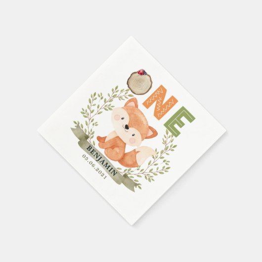 Woodland Baby Fox 1st Birthday Paper Napkin Servet (Hoek)