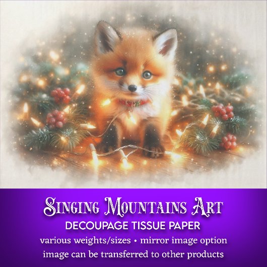 Woodland Baby Fox in kerstverlichting Decoupage Tissuepapier