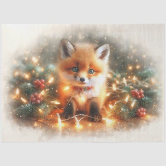 Woodland Baby Fox in kerstverlichting Decoupage Tissuepapier (Voorkant)