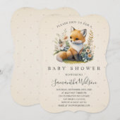 Woodland Baby Fox Spring Baby shower Invitation Kaart (Voorkant / Achterkant)