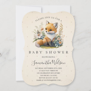Woodland Baby Fox Spring Baby shower Invitation Kaart