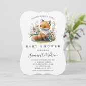 Woodland Baby Fox Spring Baby shower Invitation Kaart (Staand voorkant)