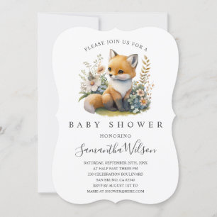Woodland Baby Fox Spring Baby shower Invitation Kaart