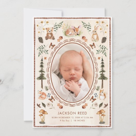 Woodland Baby geboorteaankondiging foto Aankondiging (Voorkant)