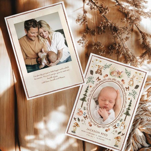 Woodland Baby geboorteaankondiging foto Aankondiging