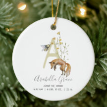 Woodland Baby Geboortestatistieken Foto Monogram A