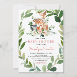 Woodland Baby Girl Baby shower Invitation Kaart